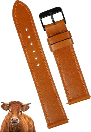 Men Quick Release Handmade Leather Strap, Slim Replacement Wristband sorrowful Stainless Steel Buckle, Christmas Father's Day Gift for Dad Husband DH-NO-202B-19MM 19mm Flat Classic Brown Leather Watch Band 