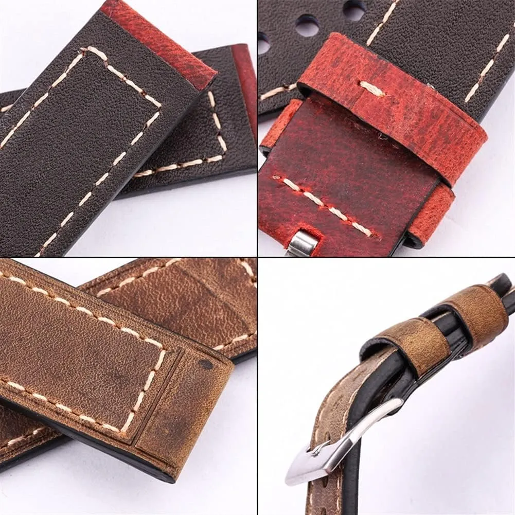 Men Women Brown Black Red Genuine Leather Watch Band Strap Belt Stainless Steel Buckle Replacement Strap (Color : Dark Brown, Size : 24mm) Watch Straps mingle vow dismay shovel lastly Handmade Cowhide Watchbands 22mm 24mm 