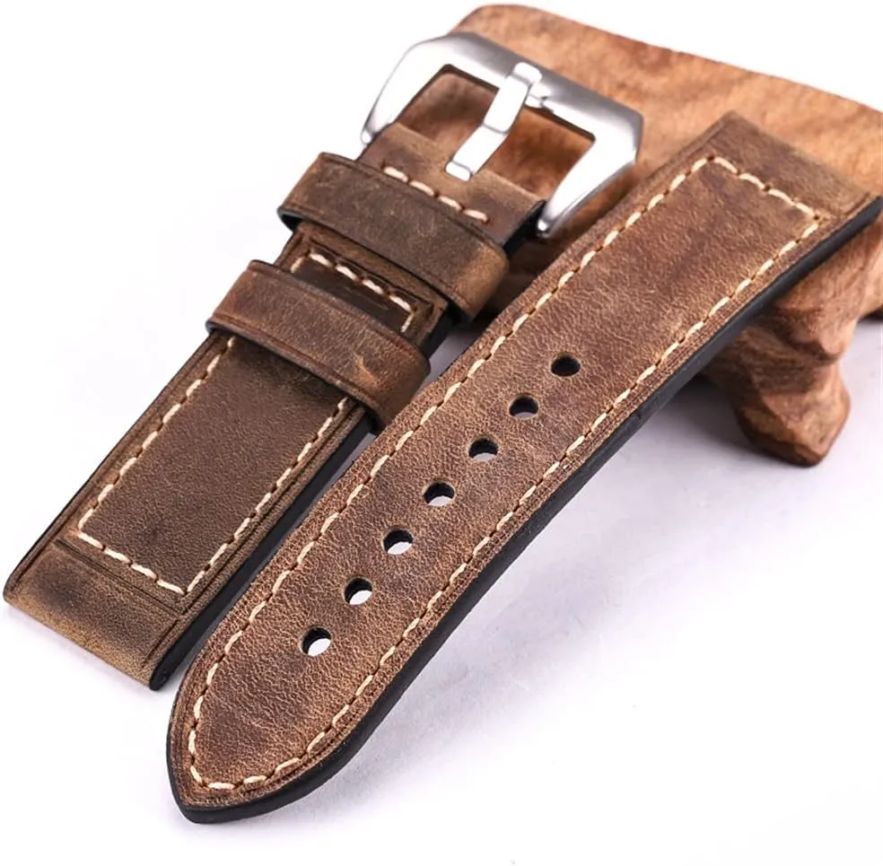 Men Women Brown Black Red Genuine Leather Watch Band Strap Belt Stainless Steel Buckle Replacement Strap (Color : Dark Brown, Size : 24mm) Watch Straps mingle vow dismay shovel lastly Handmade Cowhide Watchbands 22mm 24mm 