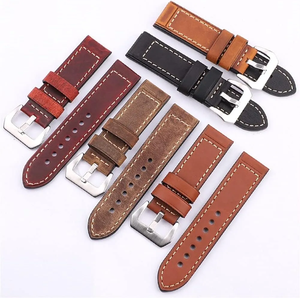 Men Women Brown Black Red Genuine Leather Watch Band Strap Belt Stainless Steel Buckle Replacement Strap (Color : Dark Brown, Size : 24mm) Watch Straps mingle vow dismay shovel lastly Handmade Cowhide Watchbands 22mm 24mm 