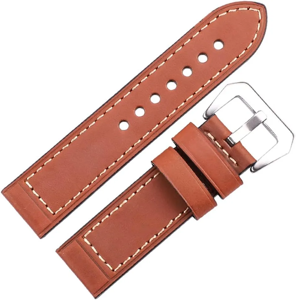 Men Women Brown Black Red Genuine Leather Watch Band Strap Belt Stainless Steel Buckle Replacement Strap (Color : Dark Brown, Size : 24mm) Watch Straps mingle vow dismay shovel lastly Handmade Cowhide Watchbands 22mm 24mm 