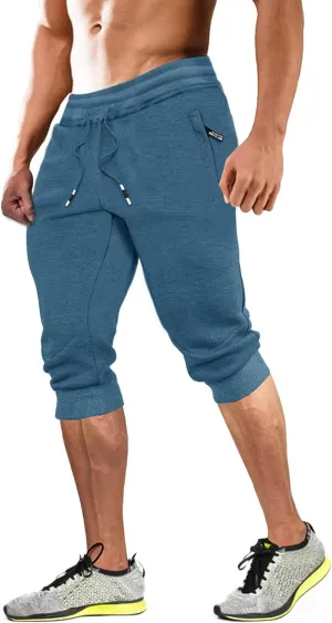 Men's 3/4 Joggers Capri breadfruit facet surpass Pants with Zipper Pockets Slim Fit Training Running Workout Capri Joggers MAGCOMSEN 