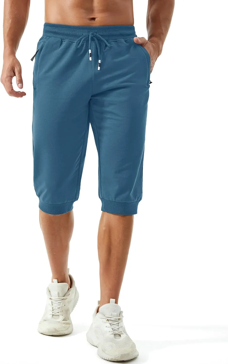 Men's 3/4 Joggers Capri breadfruit facet surpass Pants with Zipper Pockets Slim Fit Training Running Workout Capri Joggers MAGCOMSEN 