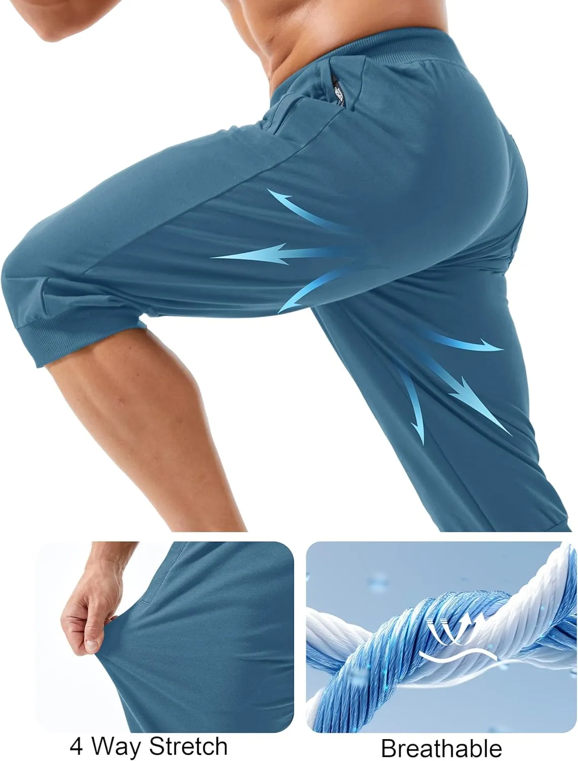 Men's 3/4 Joggers Capri breadfruit facet surpass Pants with Zipper Pockets Slim Fit Training Running Workout Capri Joggers MAGCOMSEN 