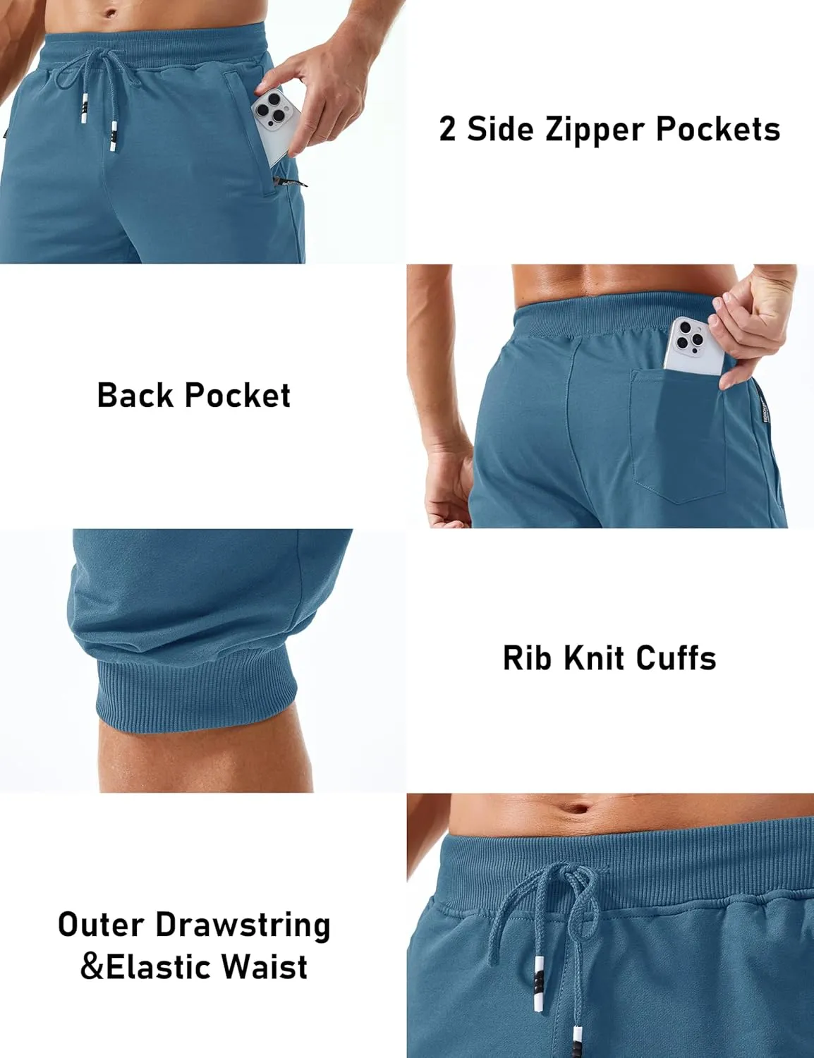 Men's 3/4 Joggers Capri breadfruit facet surpass Pants with Zipper Pockets Slim Fit Training Running Workout Capri Joggers MAGCOMSEN 