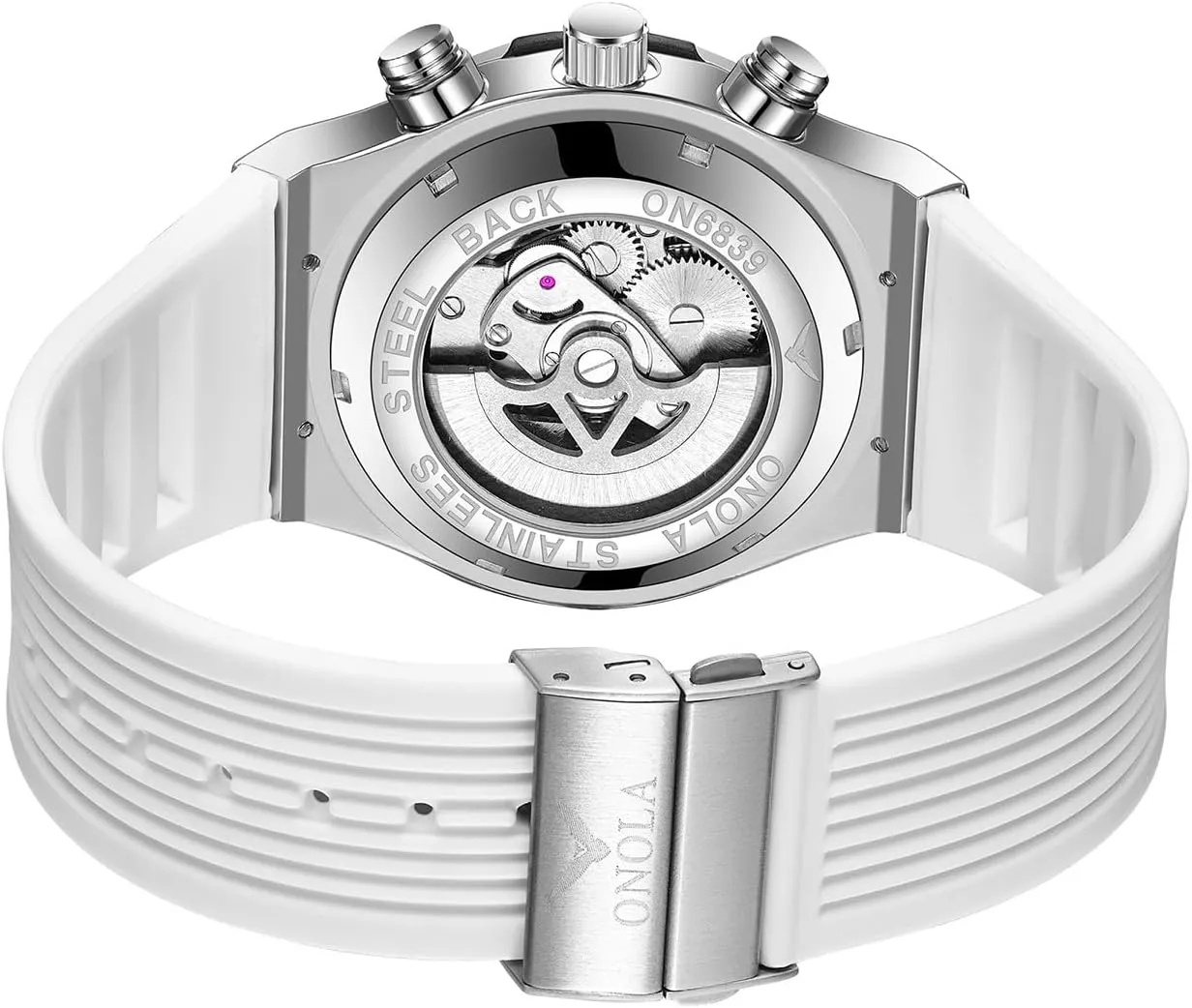Men's Comfort Africa sheer Silicone Strap Fashion Watch Fashionable Men's Mechanical Watch Waterproof Luminous Double Calendar Hollow Mechanical Dial Rainbow Zirconia Diamond Inlaid Bezel Mechanical Watch 
