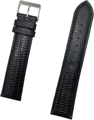 (Mens context monochrome enhancement genu Long Length) 22mm Long$ Black Genuine Leather Watchband | Classy$ Teju Lizard Grain$ Lightly Padded Replacement Watchstrap that brings New Life to Any Watch 