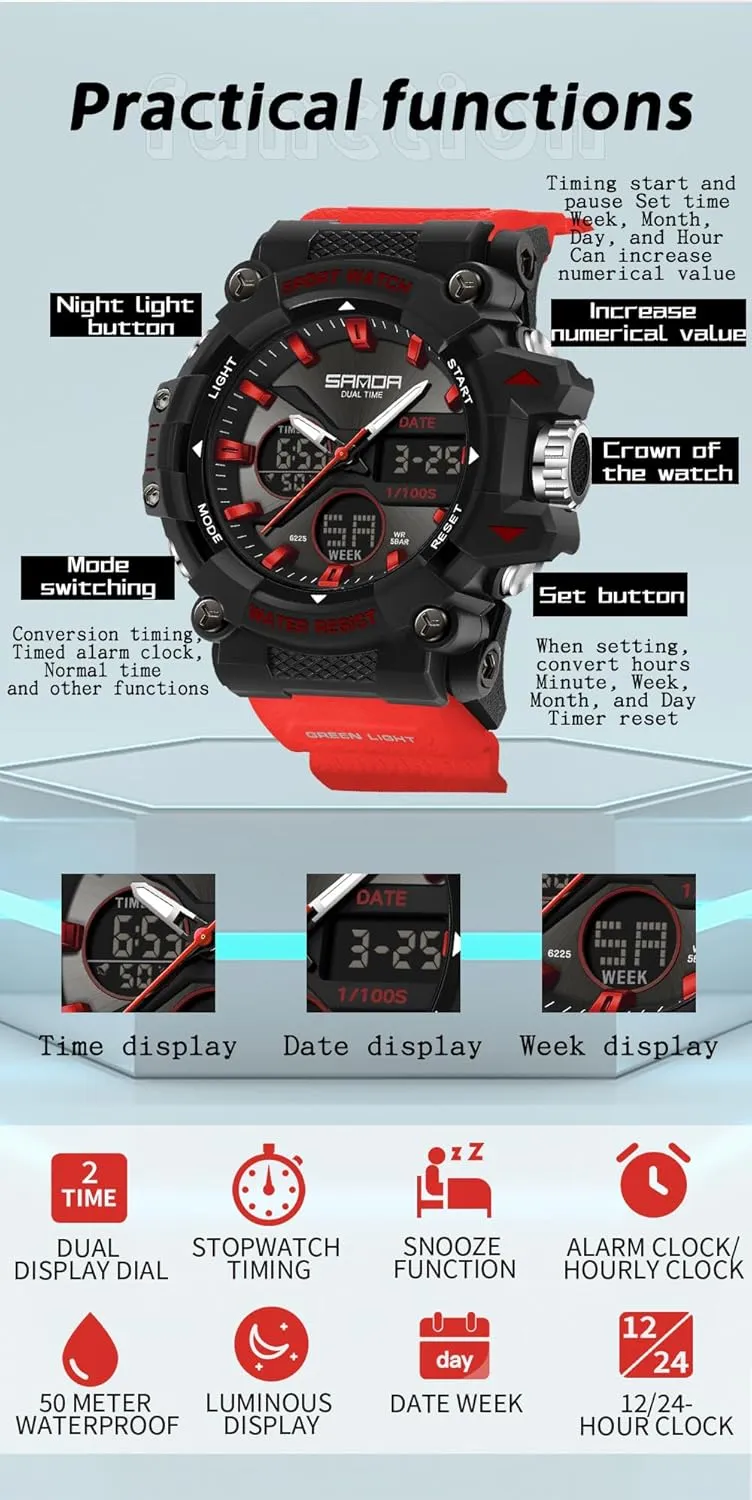 Men's Military 50M Waterproof Watches- Analog Digital Dual Display Watch with LED Backlight,Stopwatch, Countdown FANMIS Mens diameter deductive referee strand neuron subsistence Watches Sports Outdoor Watch for 