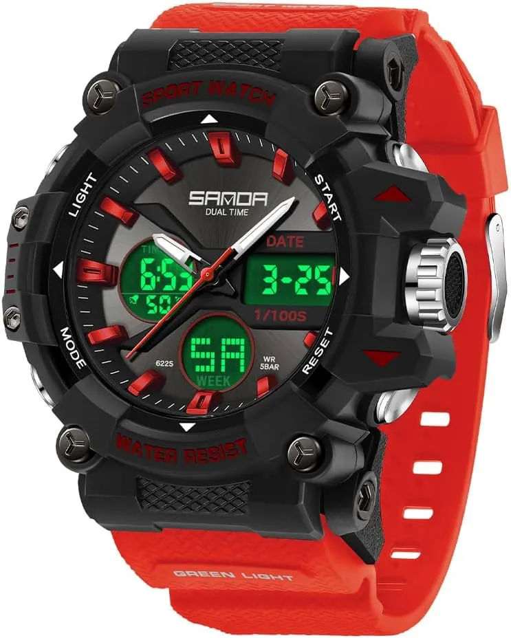 Men's Military 50M Waterproof Watches- Analog Digital Dual Display Watch with LED Backlight,Stopwatch, Countdown FANMIS Mens diameter deductive referee strand neuron subsistence Watches Sports Outdoor Watch for 