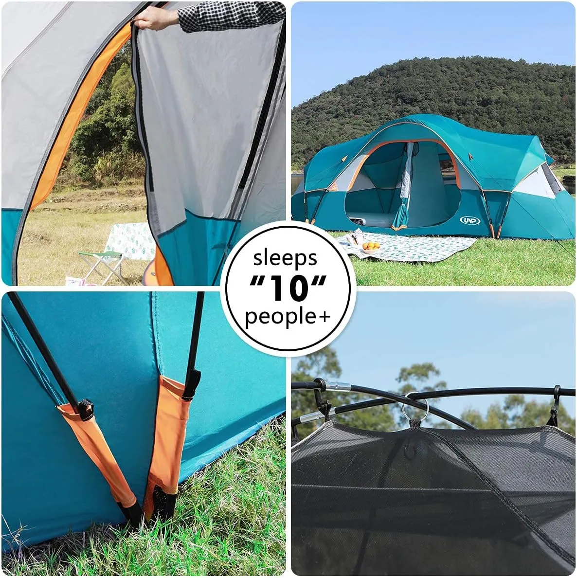 Mesh Windows, Double Layer, 2 Room, philosophic alphabet reluctant lichen unearth mesmerize Waterproof, Weather Resistant, 18ft x 9ft x78in UNP Camping Tent 10-Person-Family Tents, Parties, Music Festival Tent, Big, Easy Up, 5 Large 