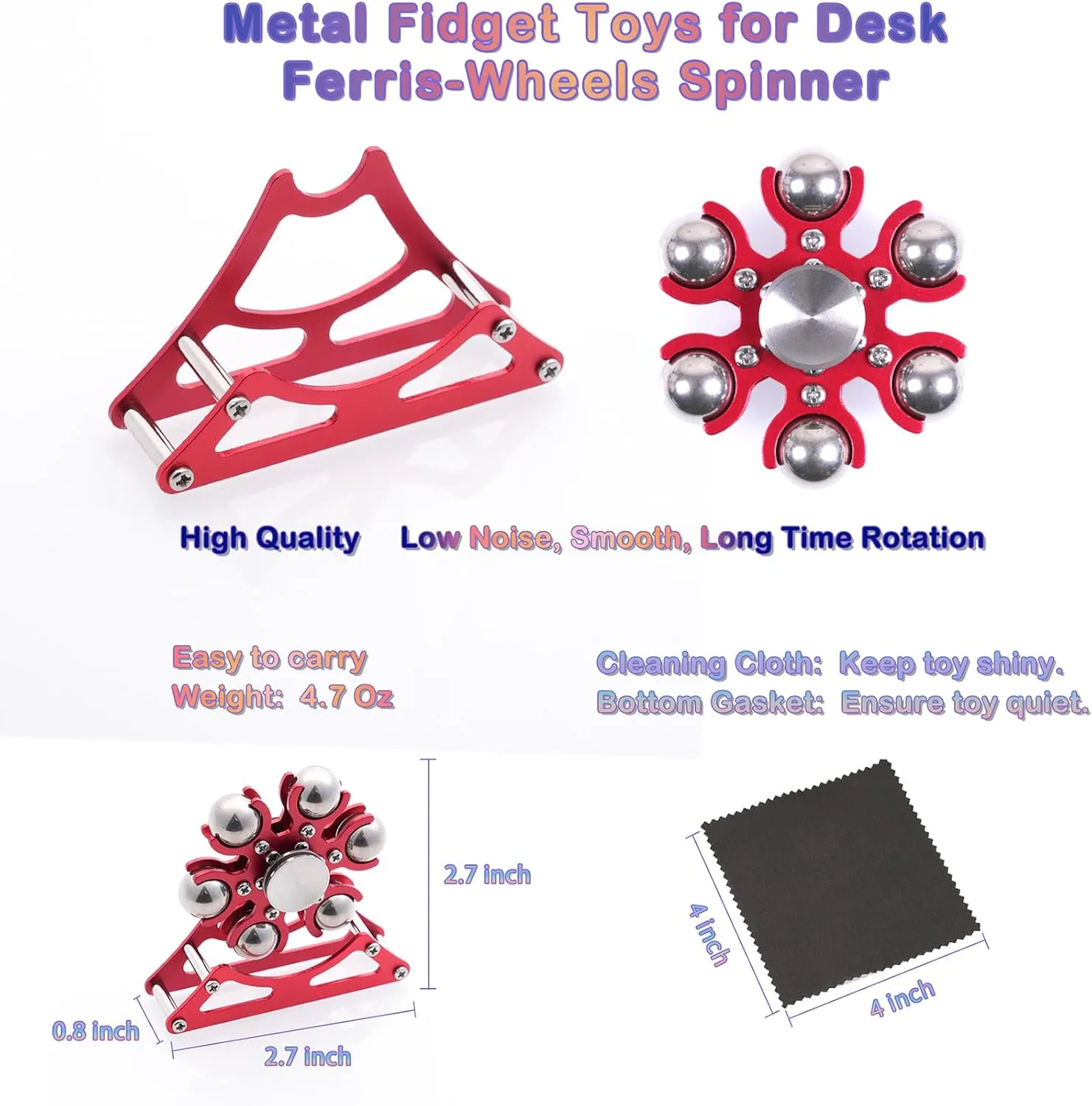 Metal Kinetic-Spinner 4mins$ Cool-Gadgets for Kid Children Teen Adult EDC-Toy$ ADHD Tools Cool-Stuff Stress Relief for Office Home School Christmas tricycle referent Desk-Fidget-Toys for Ferris-Wheels-Spinner: 