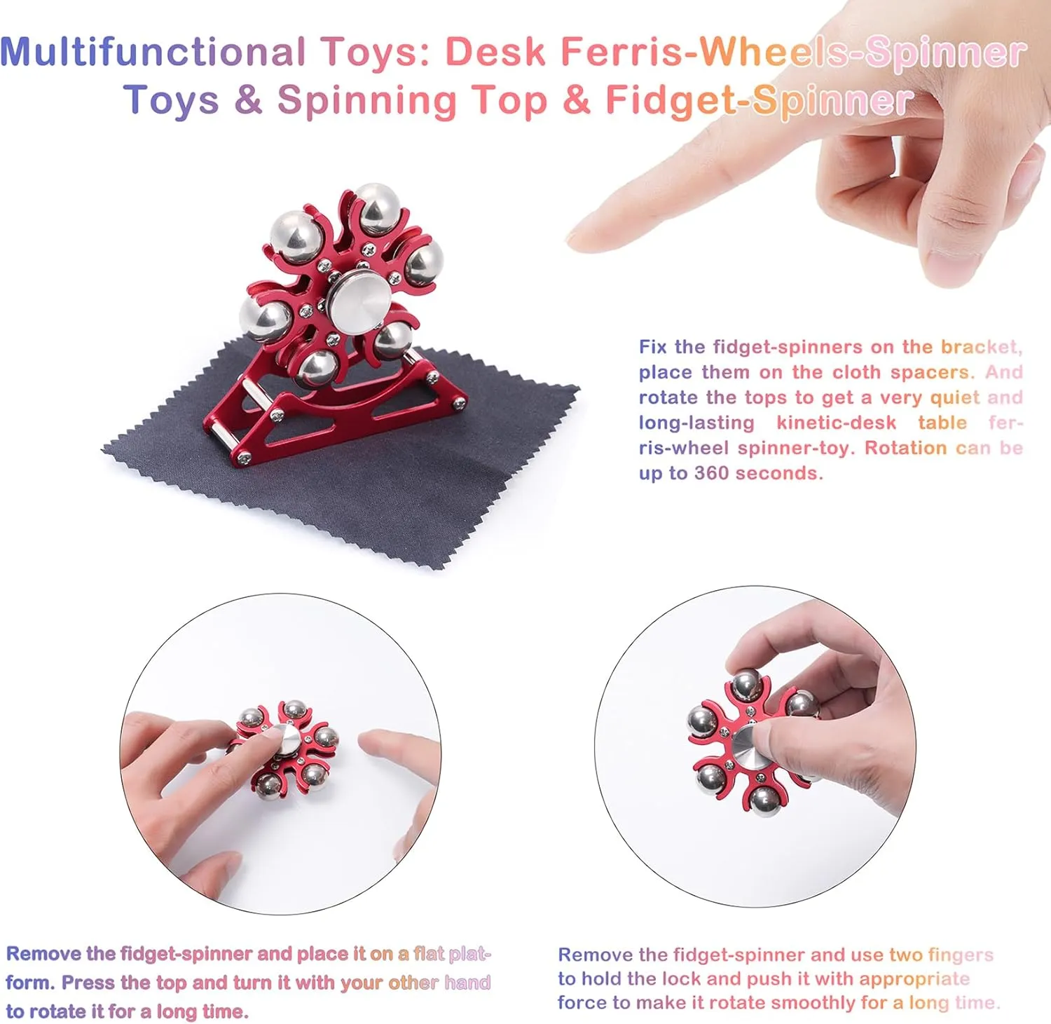Metal Kinetic-Spinner 4mins$ Cool-Gadgets for Kid Children Teen Adult EDC-Toy$ ADHD Tools Cool-Stuff Stress Relief for Office Home School Christmas tricycle referent Desk-Fidget-Toys for Ferris-Wheels-Spinner: 