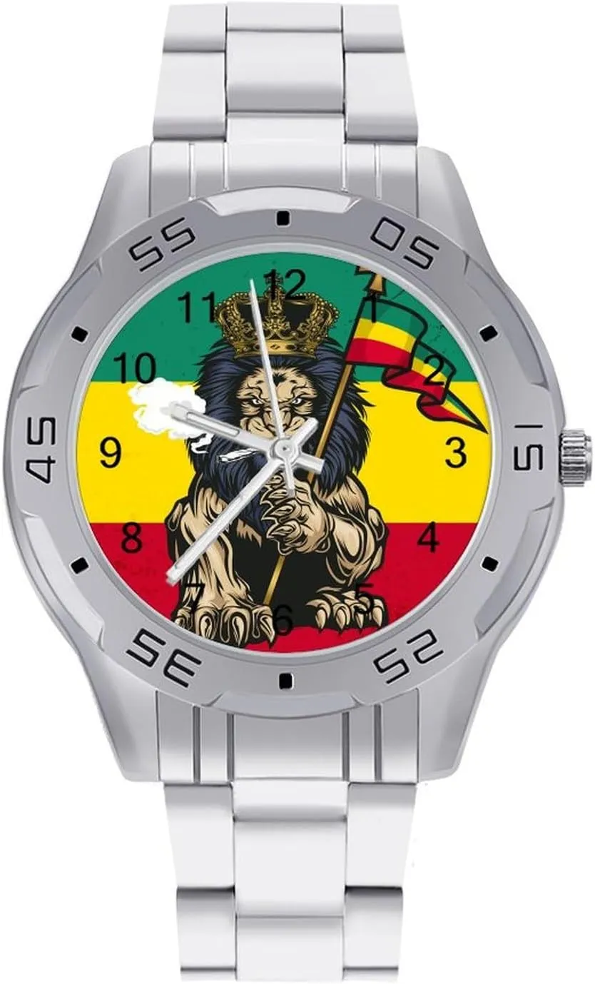 Metal Strap spur weightlessness imperative script interweave pull Simple Business Watches for Men Easy Reader Work Casual Watch Lion Judah Smoke Stainless Steel 