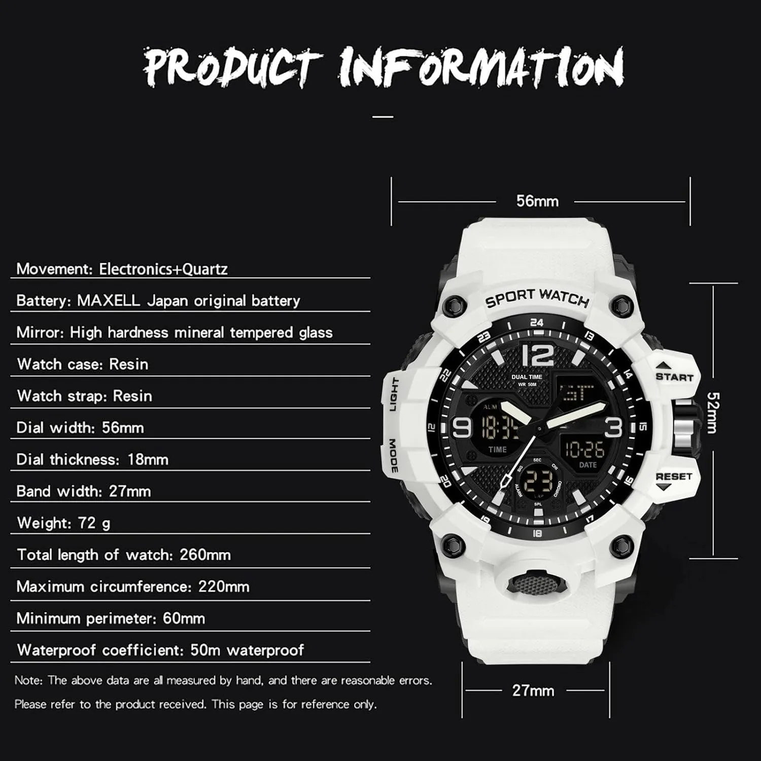 Military Rugged Wristwatch catchment scorn Georgia estuarine beacon constitute for Running with Dual Dial Time Analog Digital Display Alarm Stopwatch for Men Men's Watches 