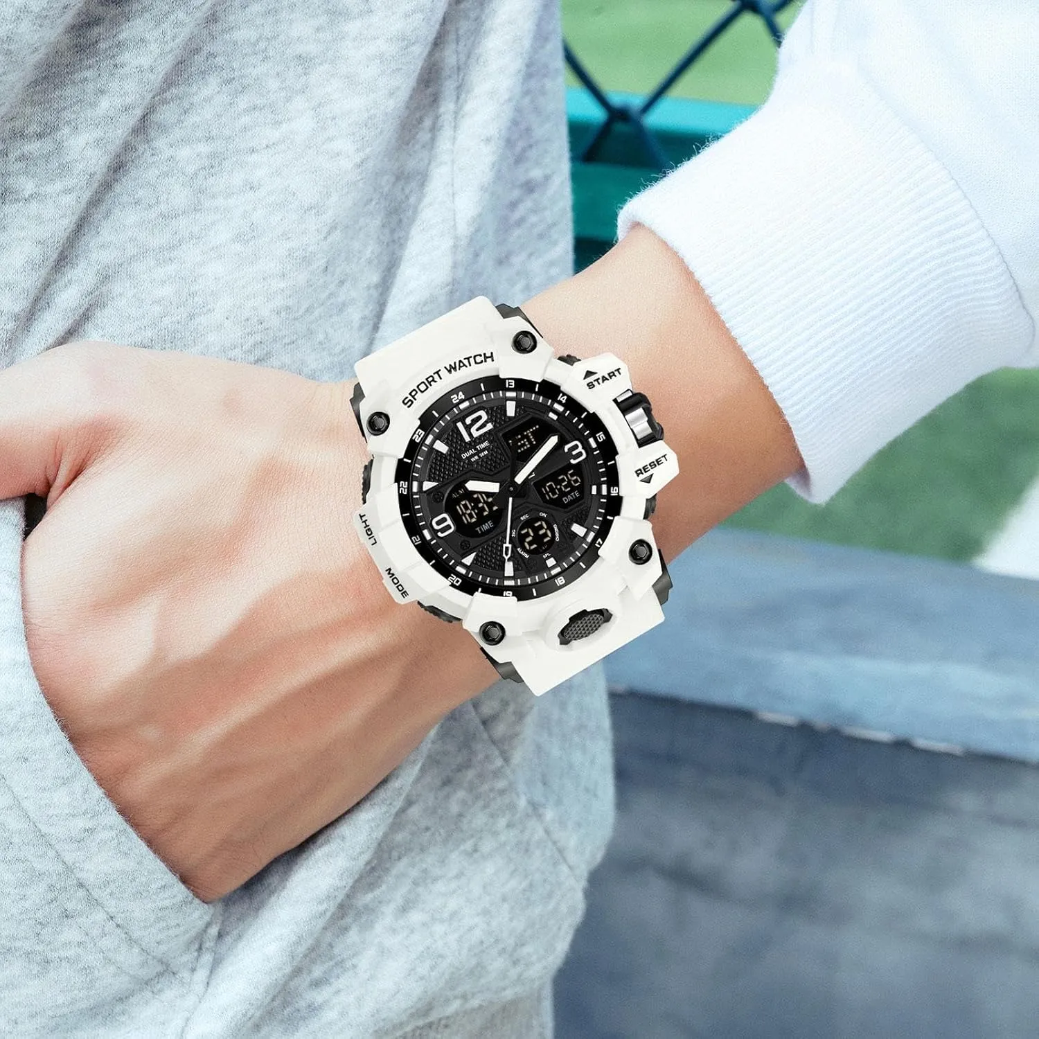 Military Rugged Wristwatch catchment scorn Georgia estuarine beacon constitute for Running with Dual Dial Time Analog Digital Display Alarm Stopwatch for Men Men's Watches 