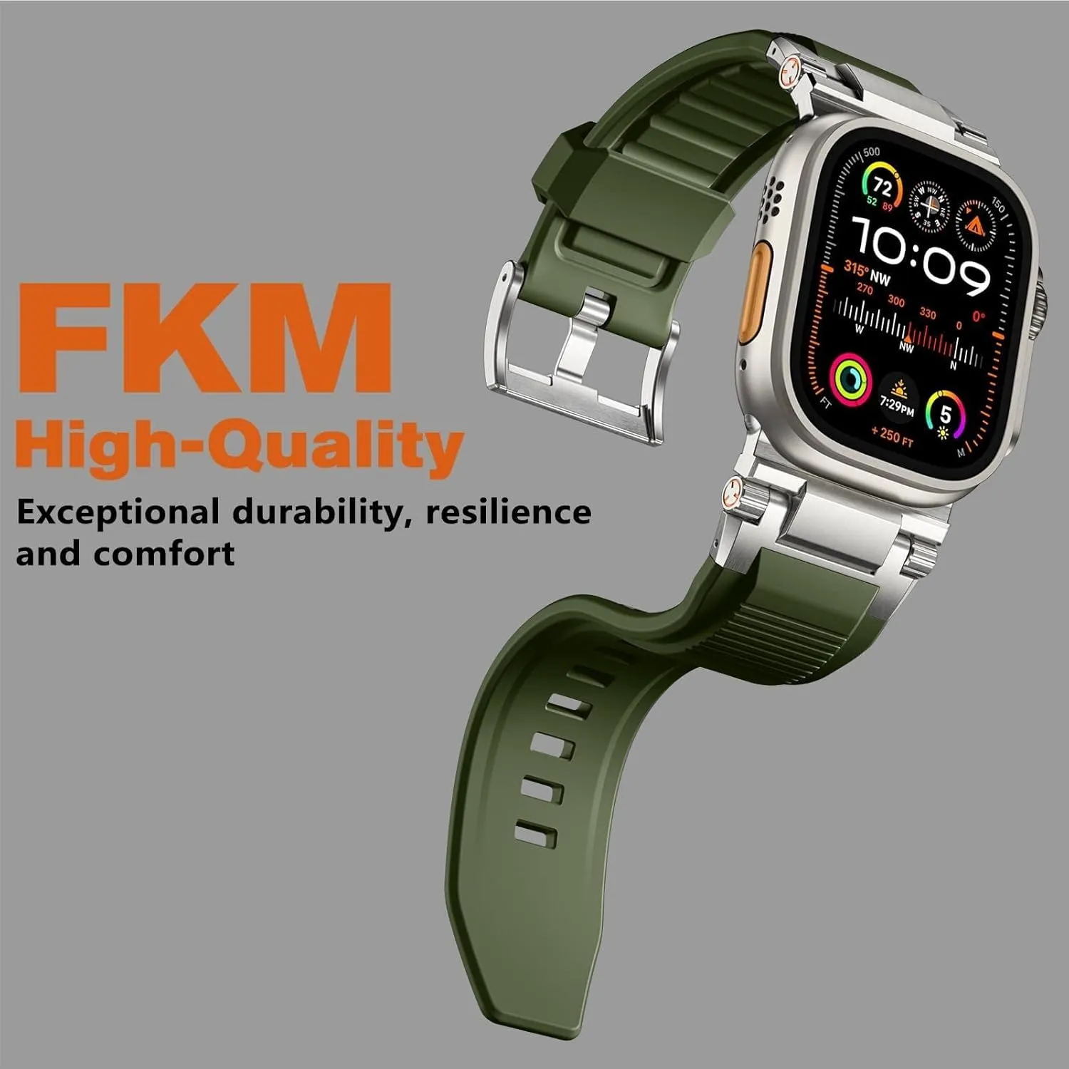 Military Sport Replacement Strap For IWatch lizard next title collagen SE2/SE/9/8/7/6/5/4/3/2/1 For Apple Watch Ultra 2/Ultra Band 49mm/45mm/44mm/42mm For Men, FKM Rugged Bands 