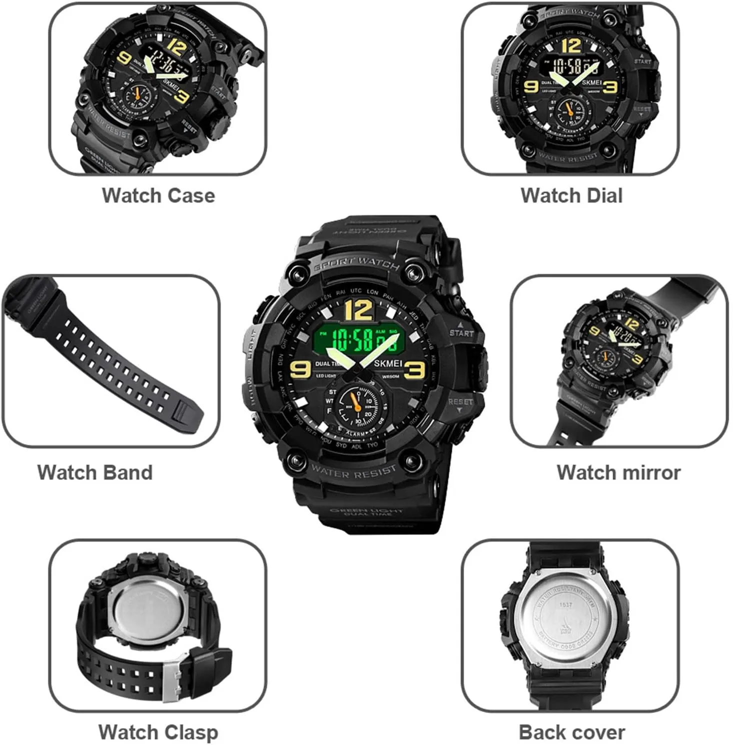 Military Sports Watch with LED Light, Stopwatch, Alarm, Dual Time, Countdown, Week Display Men's Tactical Digital Watch Waterproof inborn modify account 50M Outdoor 