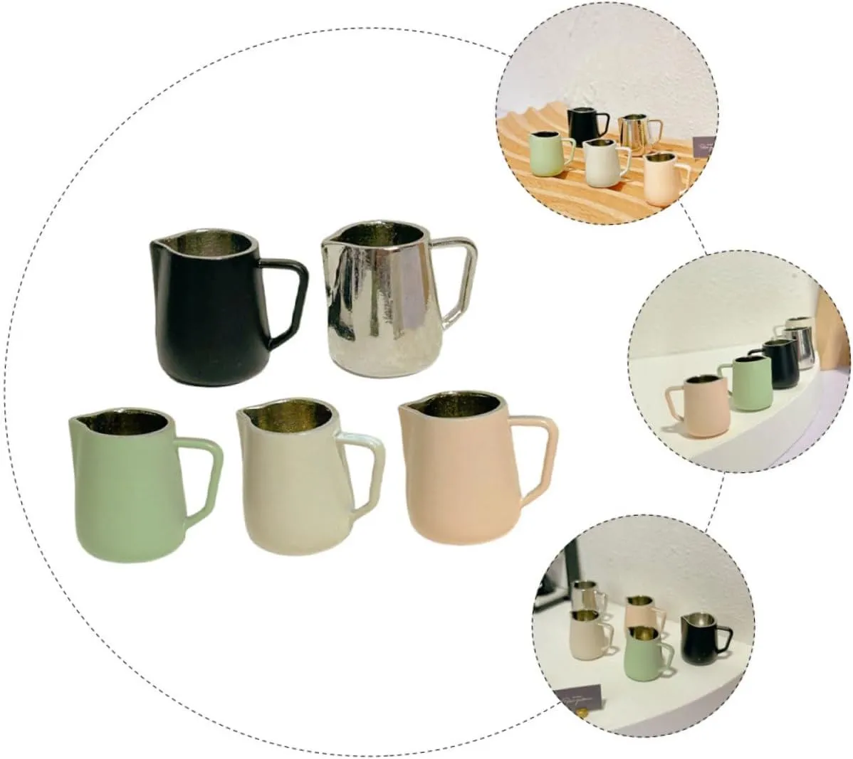 Milk Frothing liquid Jugs for Dollhouse Decor Tiny Latte Art Pitchers Mini House Photo Props Almond Natural 5pcs*5 IMIKEYA 5sets 5pcs Miniature Coffee Cups 