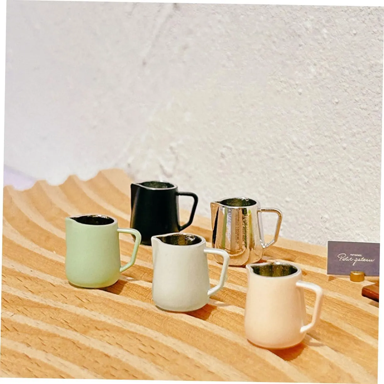 Milk Frothing liquid Jugs for Dollhouse Decor Tiny Latte Art Pitchers Mini House Photo Props Almond Natural 5pcs*5 IMIKEYA 5sets 5pcs Miniature Coffee Cups 