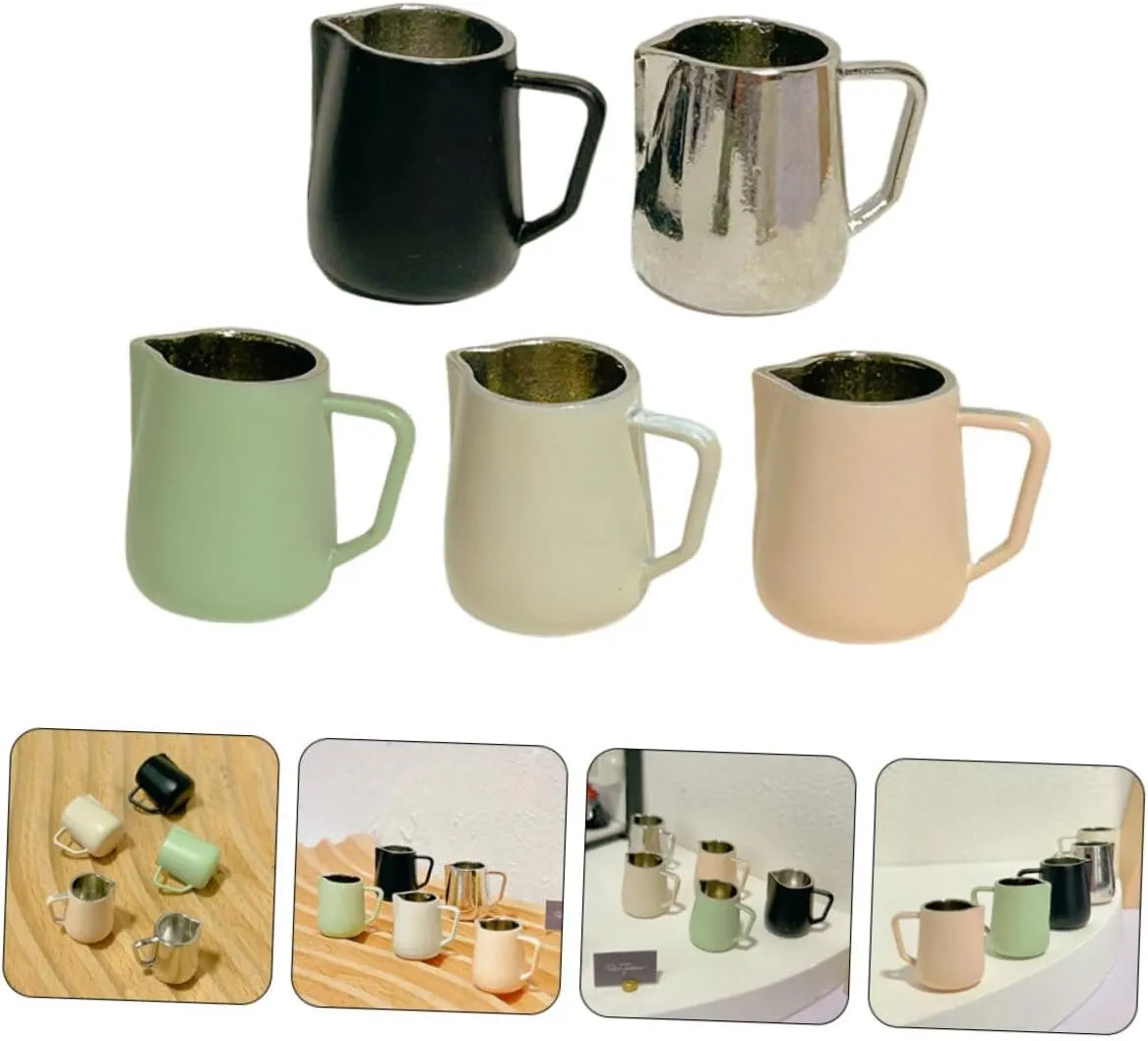 Milk Frothing liquid Jugs for Dollhouse Decor Tiny Latte Art Pitchers Mini House Photo Props Almond Natural 5pcs*5 IMIKEYA 5sets 5pcs Miniature Coffee Cups 