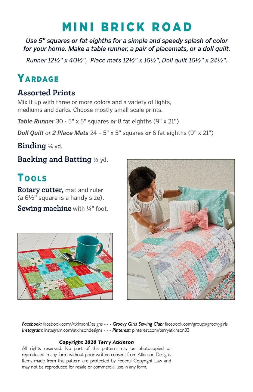 Mini BRICK ROAD Quilt Pattern, Atkinson Designs ATK-205