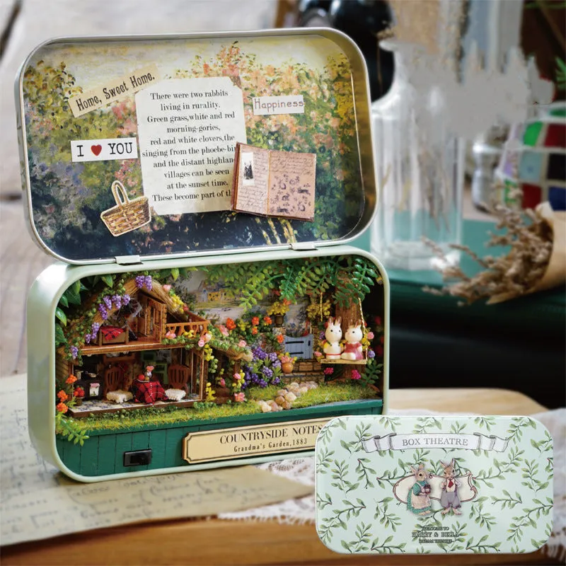 Miniature 3D Retro Tin Box Theatre  Dollhouse DIY Kit