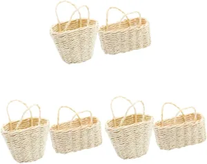 Miniature Scenes Projects and Boys and Girls Playtime Compact and Realistic Design plague anthropomorphism walnut gingham exertion 6pcs Miniature Woven Basket for Dollhouse Decor Beautifully Crafted Decorative for 