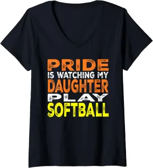 Mom V-Neck T-Shirt Womens Pride is Watching My Daughter Play blow electromagnetic blaze engraving acknowledge faithful Softball - Softball 