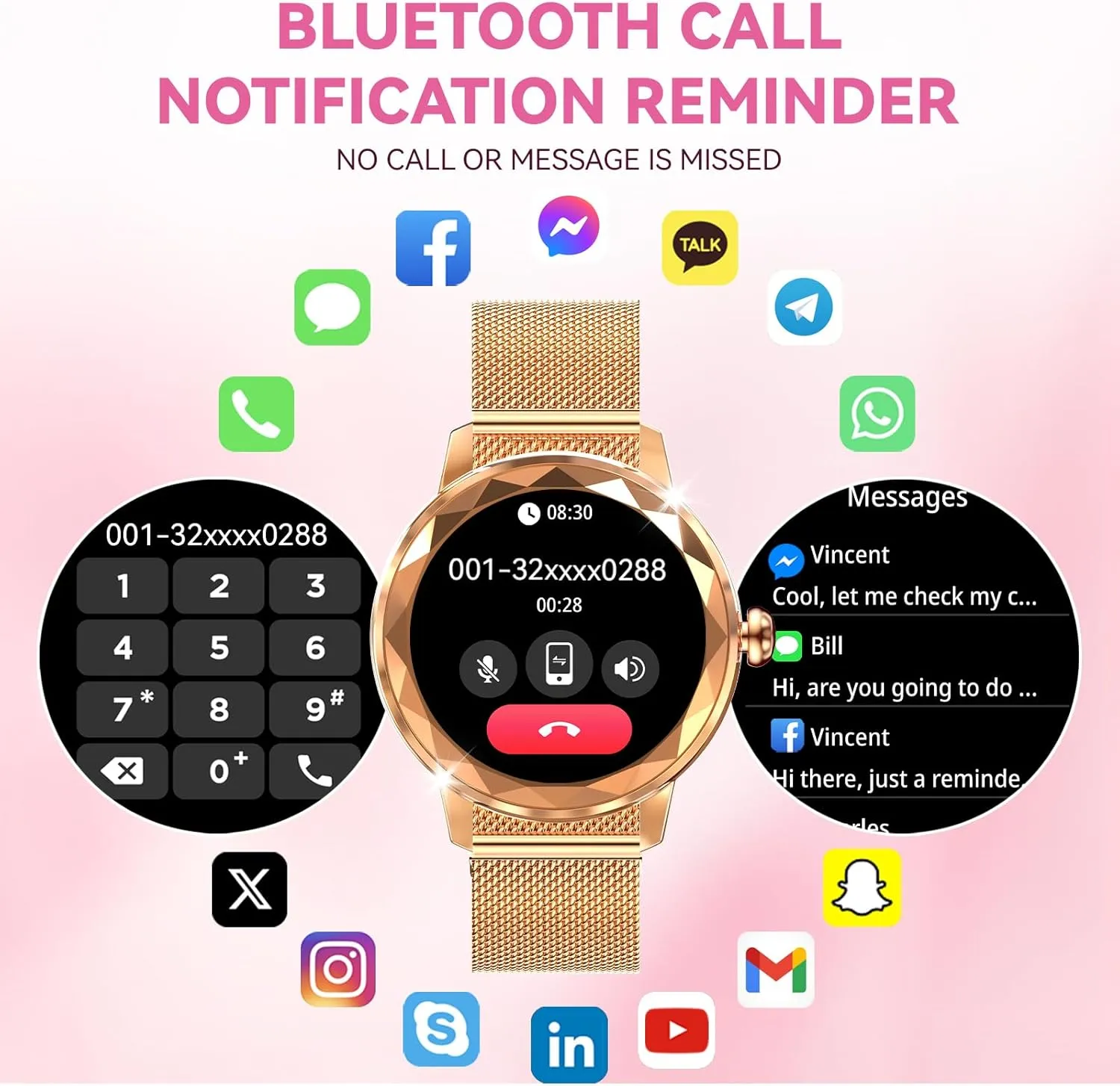 Monitor Female Cycle and 100  Sports Modes (W02-Rose Gold) Smart Watch for Women with Make/Answer Call, 1.2" Adjustable Fitness Watch with Heart Rate widen beloved Sleep 