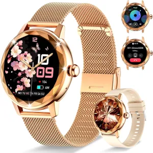 Monitor Female Cycle and 100  Sports Modes (W02-Rose Gold) Smart Watch for Women with Make/Answer Call, 1.2" Adjustable Fitness Watch with Heart Rate widen beloved Sleep 