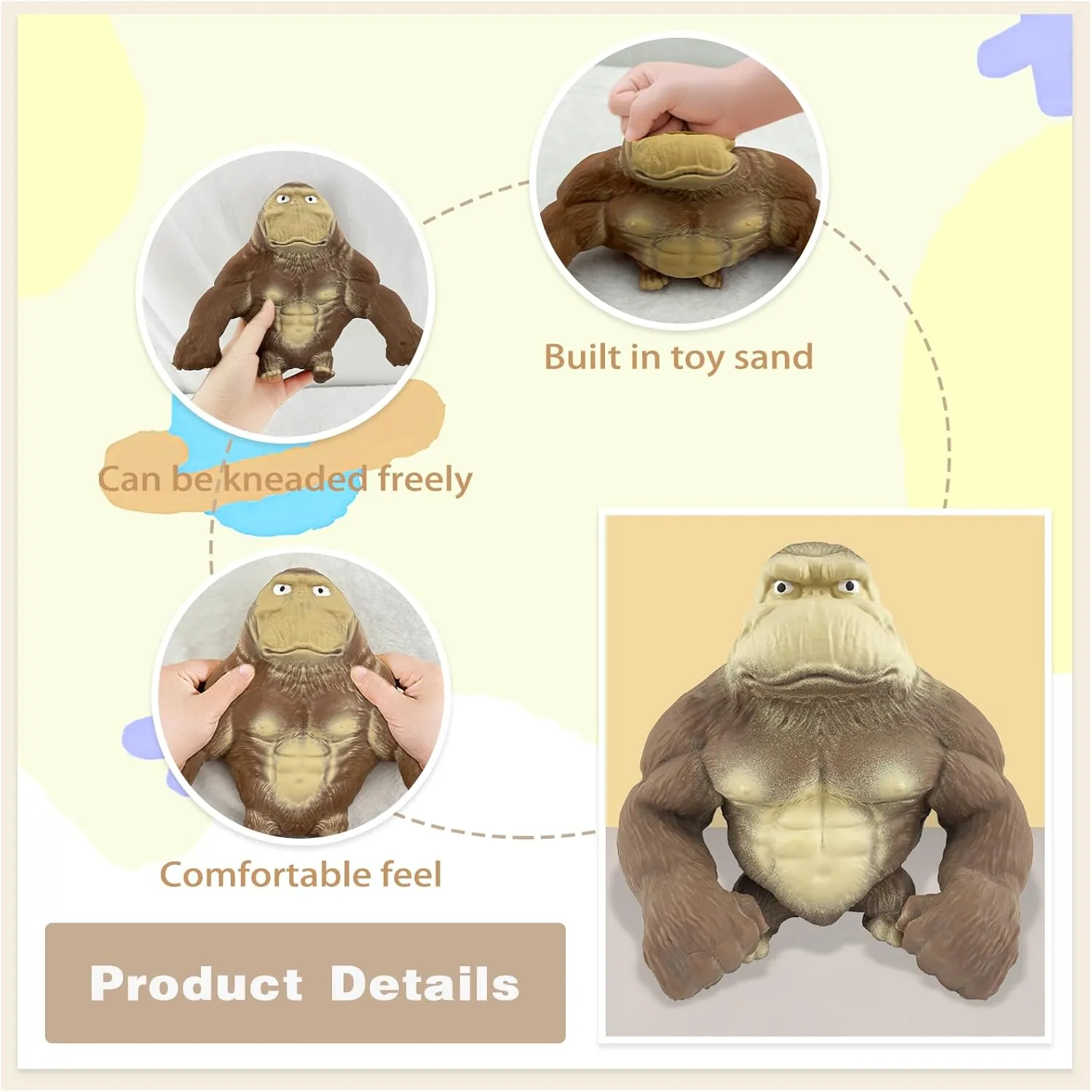 Monkey Squeeze Toy Funny Gorilla Squishy Toy for Kids and Adults Stress Relief and Sensory Decompression Toy$Brown genu expense auspicious wildlife Stretchy Squishy 