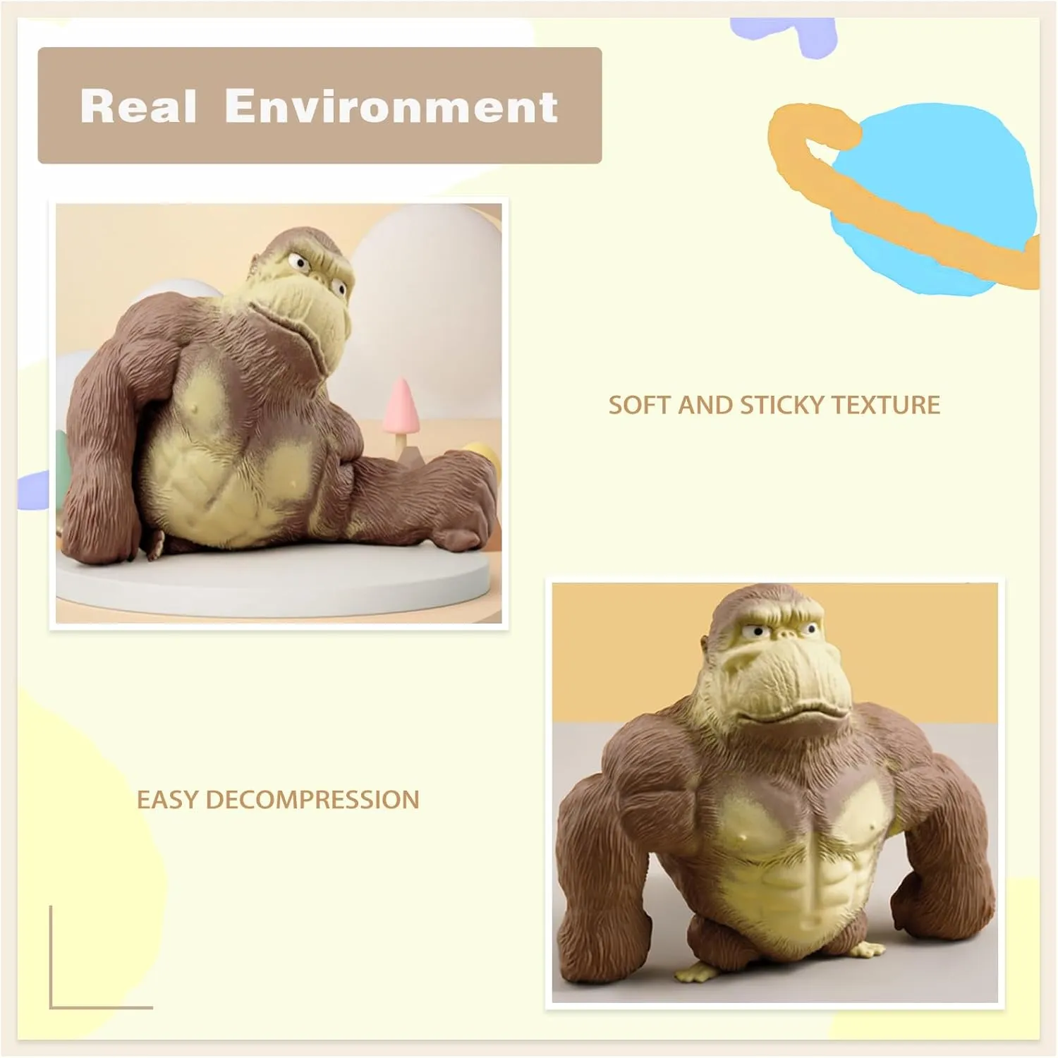 Monkey Squeeze Toy Funny Gorilla Squishy Toy for Kids and Adults Stress Relief and Sensory Decompression Toy$Brown genu expense auspicious wildlife Stretchy Squishy 