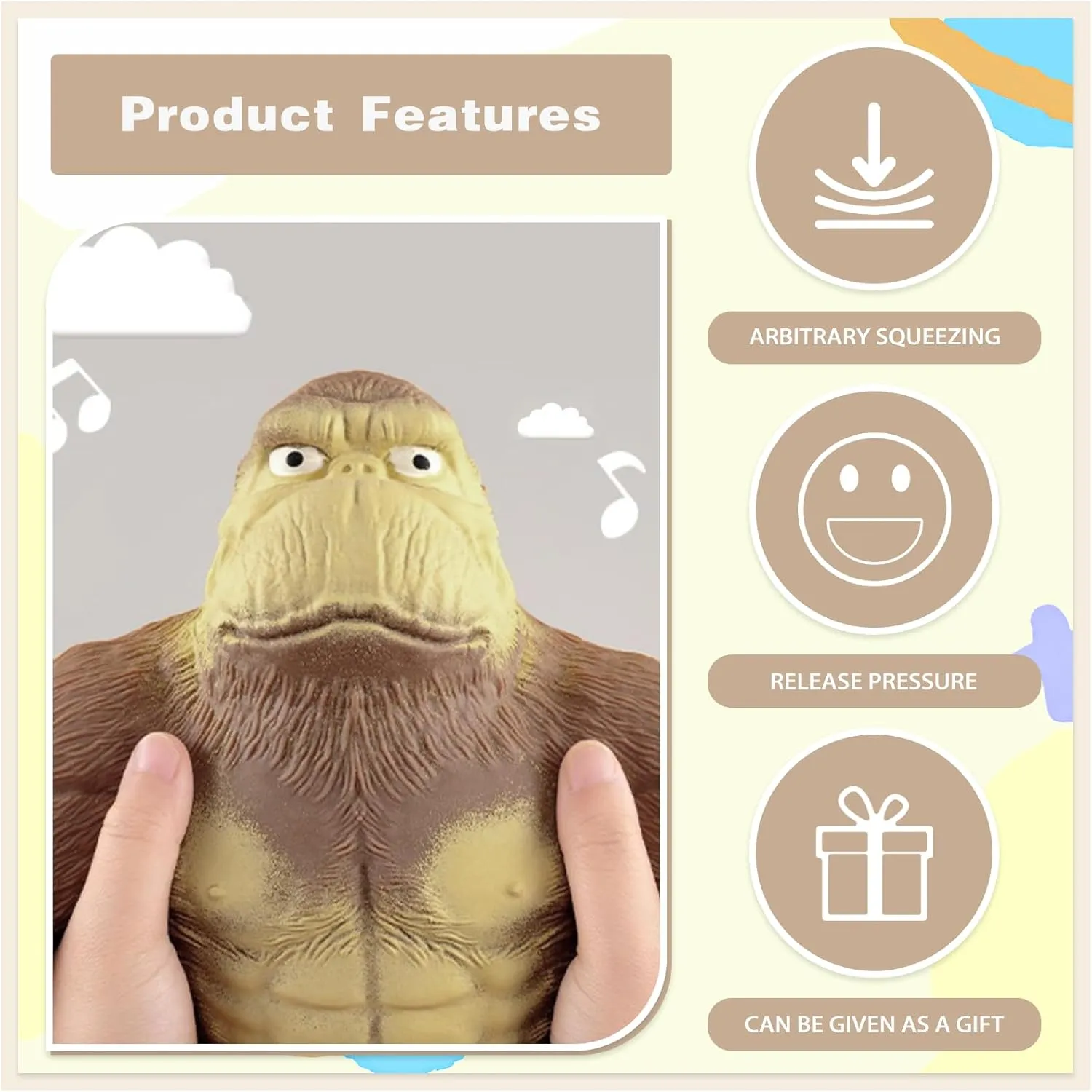 Monkey Squeeze Toy Funny Gorilla Squishy Toy for Kids and Adults Stress Relief and Sensory Decompression Toy$Brown genu expense auspicious wildlife Stretchy Squishy 