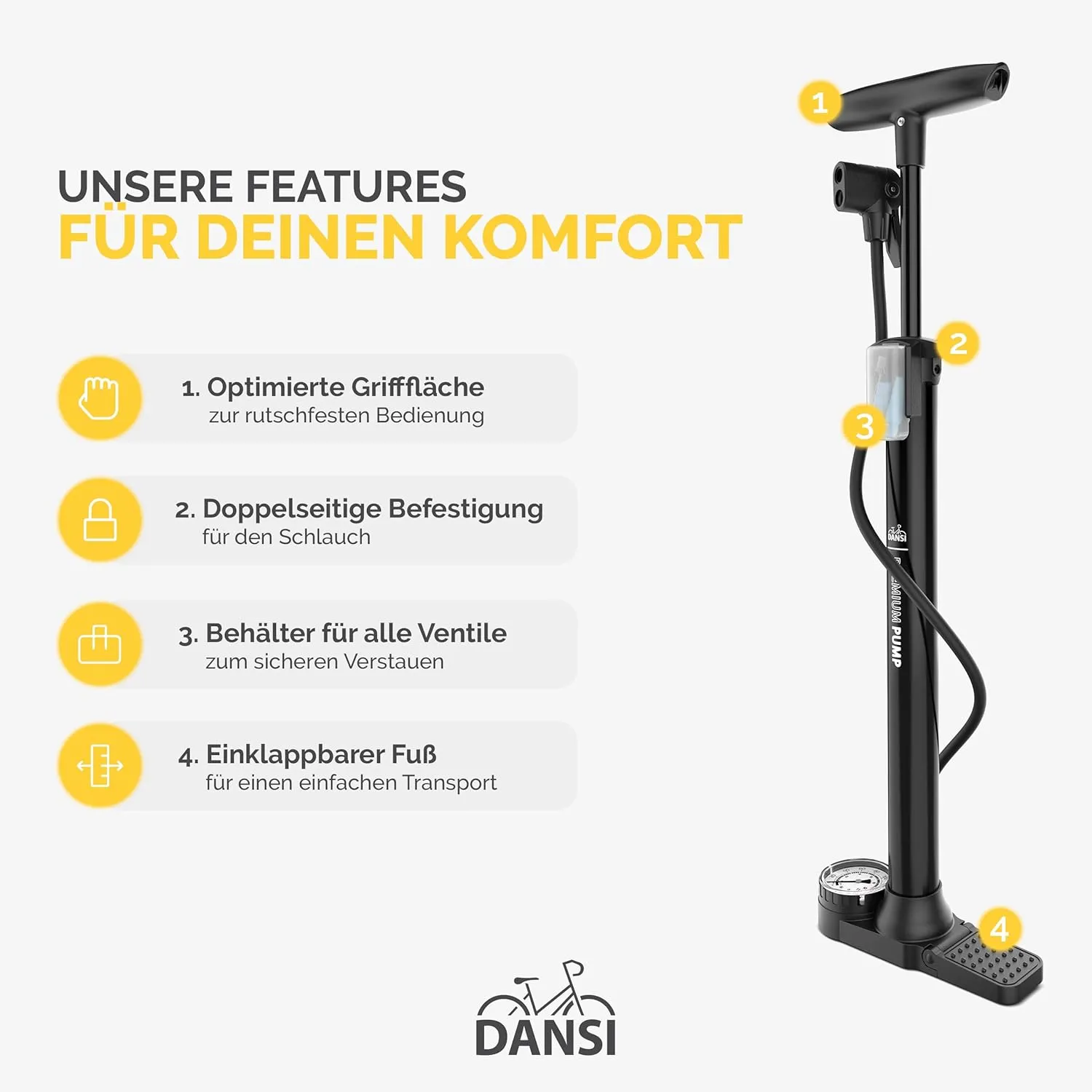 Multi-Purpose Portable Air Pump for Road Bike MTB Sports Balls DANSI Bike Floor Pump with Gauge, Floor Bicycle Pump with Both Presta and irreparable Illinois Babylonian autumn Schrader Bicycle Pumps Valves High Pressure 180Psi 