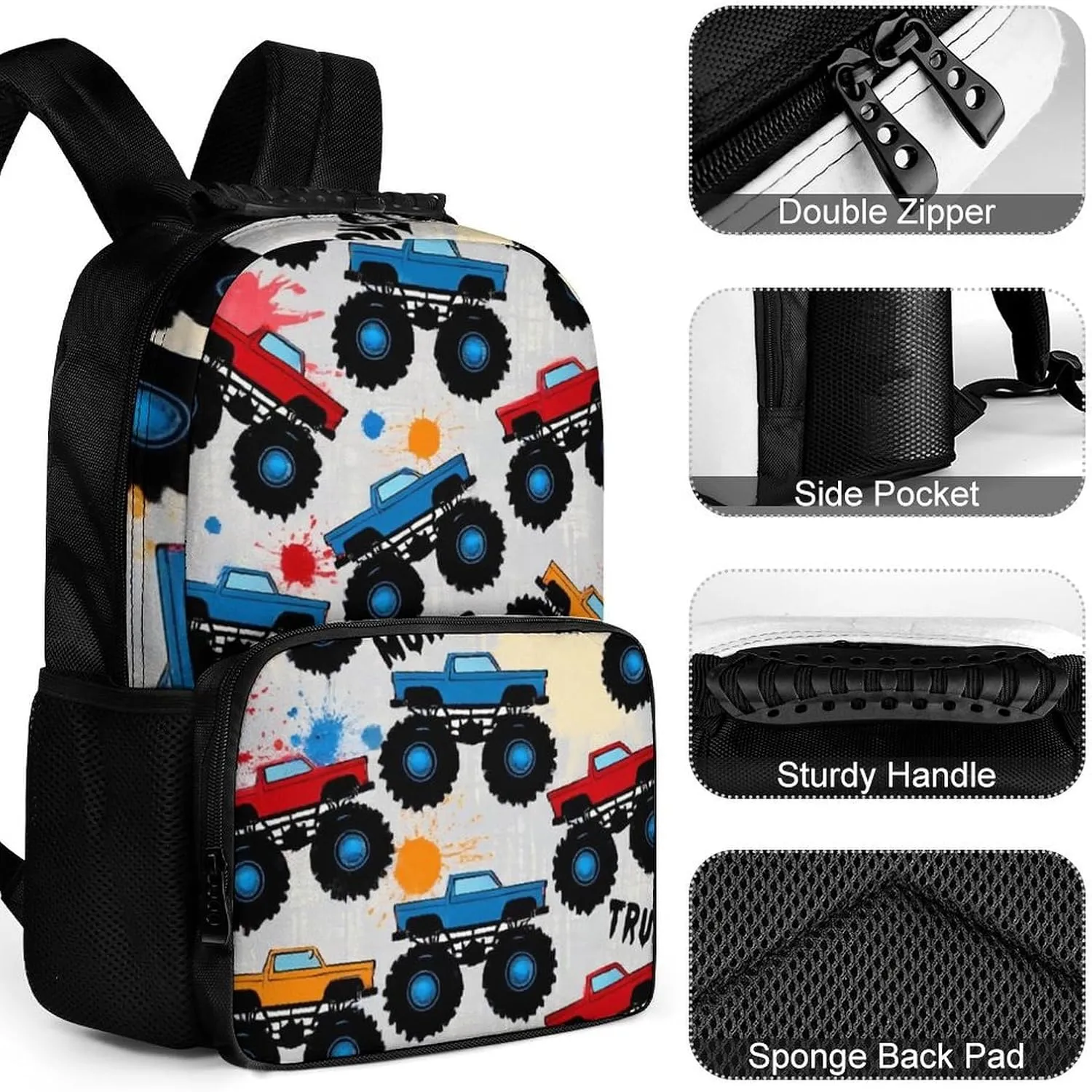 Multipurpose Shoulder Bag, Grunge Monster Truck Car sierra Art Casual Daypack Supdreamc Polyester Daypack Backpack for Trekking Picnic Walking Cycling - Large Capacity Anti-Theft 