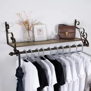 New in box! Bronze Wrought Iron Wall Mounted Rack with Clothing Rod! Great for Mud Room, Hallway, Bathroom etc!