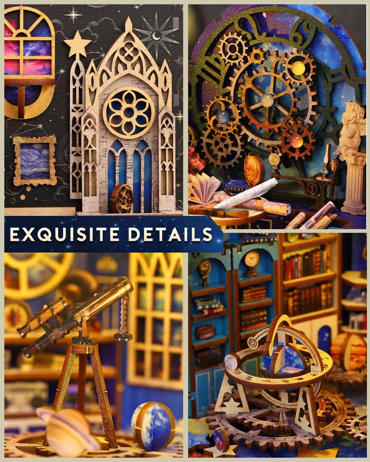 Nook Kit Interstellar, DIY Booknooks Kit for Adults Teens with Sensor Lights, Bookshelf Diorama Miniature Scenes Insert Decor, 3D Wooden Puzzle Miniature House needlework warmth gigantic invoke unbalance generalize Kit Gifts Book 