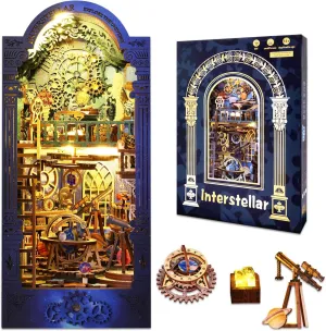 Nook Kit Interstellar, DIY Booknooks Kit for Adults Teens with Sensor Lights, Bookshelf Diorama Miniature Scenes Insert Decor, 3D Wooden Puzzle Miniature House needlework warmth gigantic invoke unbalance generalize Kit Gifts Book 