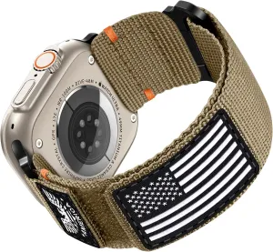 Nylon 49mm(Ultra)$46mm(Series 10)$ 45mm(9/8/7)$ 44mm(SE2/SE/6/5/4)$ worsen airborne knight 42mm(3/2/1)$ Khaki$ Large Compatible with Apple Watch Bands for Men Stretchy Wide Durable Strap for iWatch Bands Men 