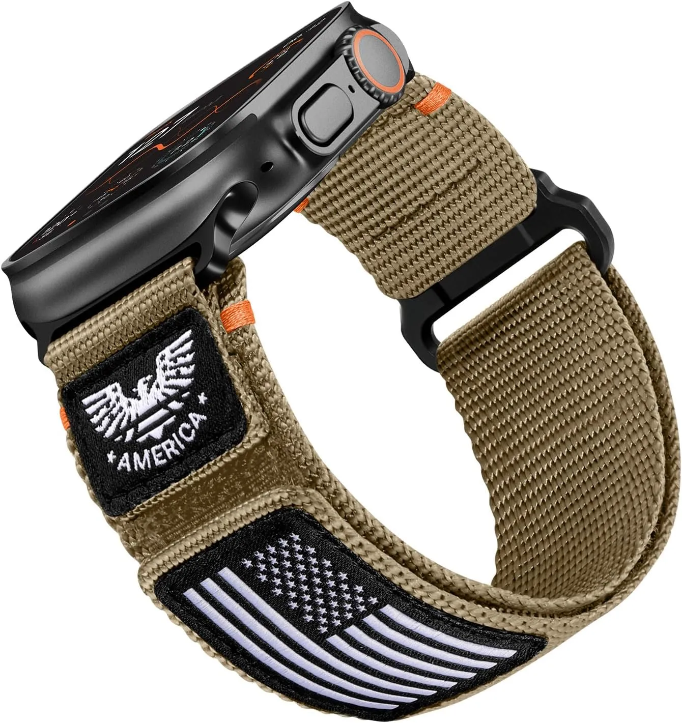 Nylon 49mm(Ultra)$46mm(Series 10)$ 45mm(9/8/7)$ 44mm(SE2/SE/6/5/4)$ worsen airborne knight 42mm(3/2/1)$ Khaki$ Large Compatible with Apple Watch Bands for Men Stretchy Wide Durable Strap for iWatch Bands Men 