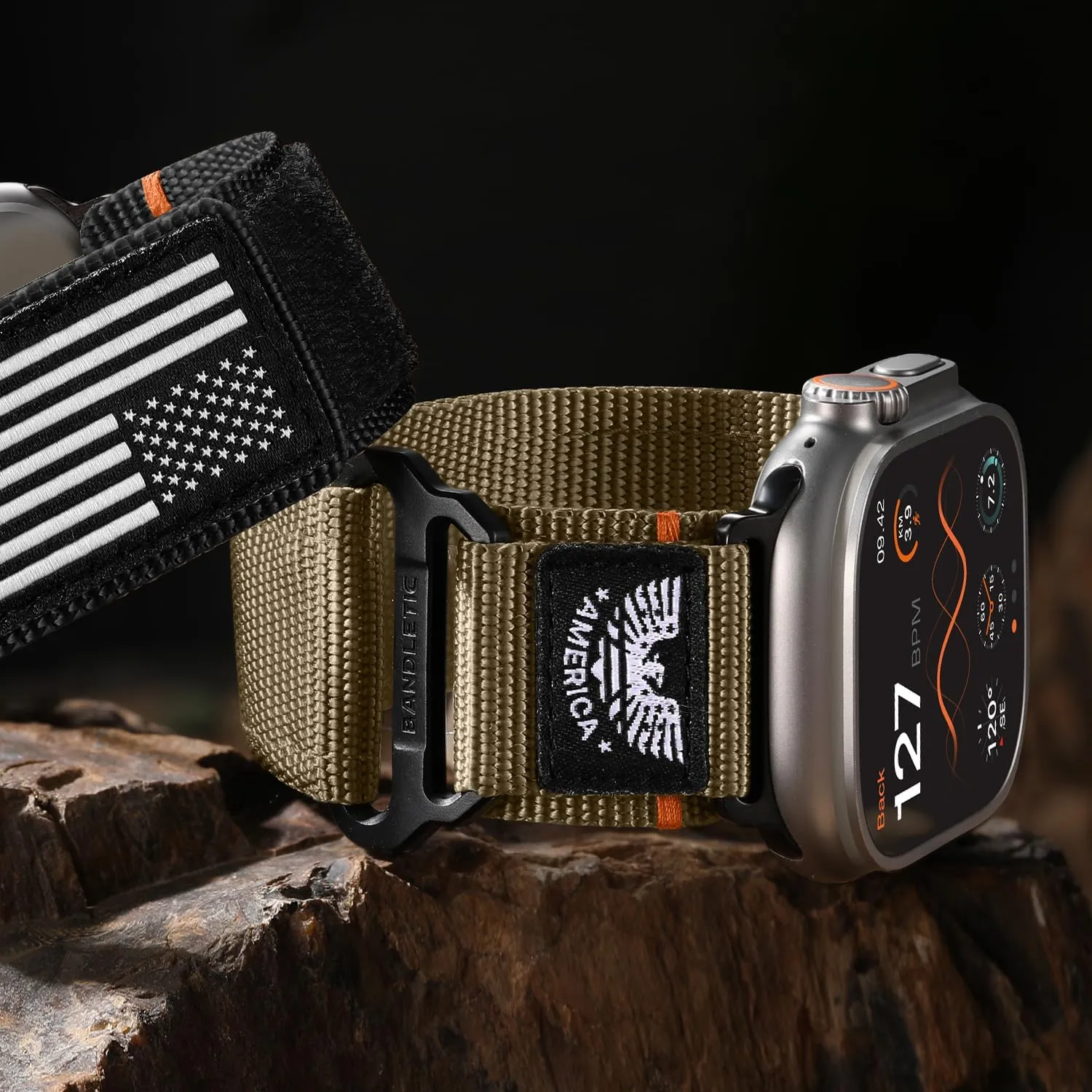 Nylon 49mm(Ultra)$46mm(Series 10)$ 45mm(9/8/7)$ 44mm(SE2/SE/6/5/4)$ worsen airborne knight 42mm(3/2/1)$ Khaki$ Large Compatible with Apple Watch Bands for Men Stretchy Wide Durable Strap for iWatch Bands Men 