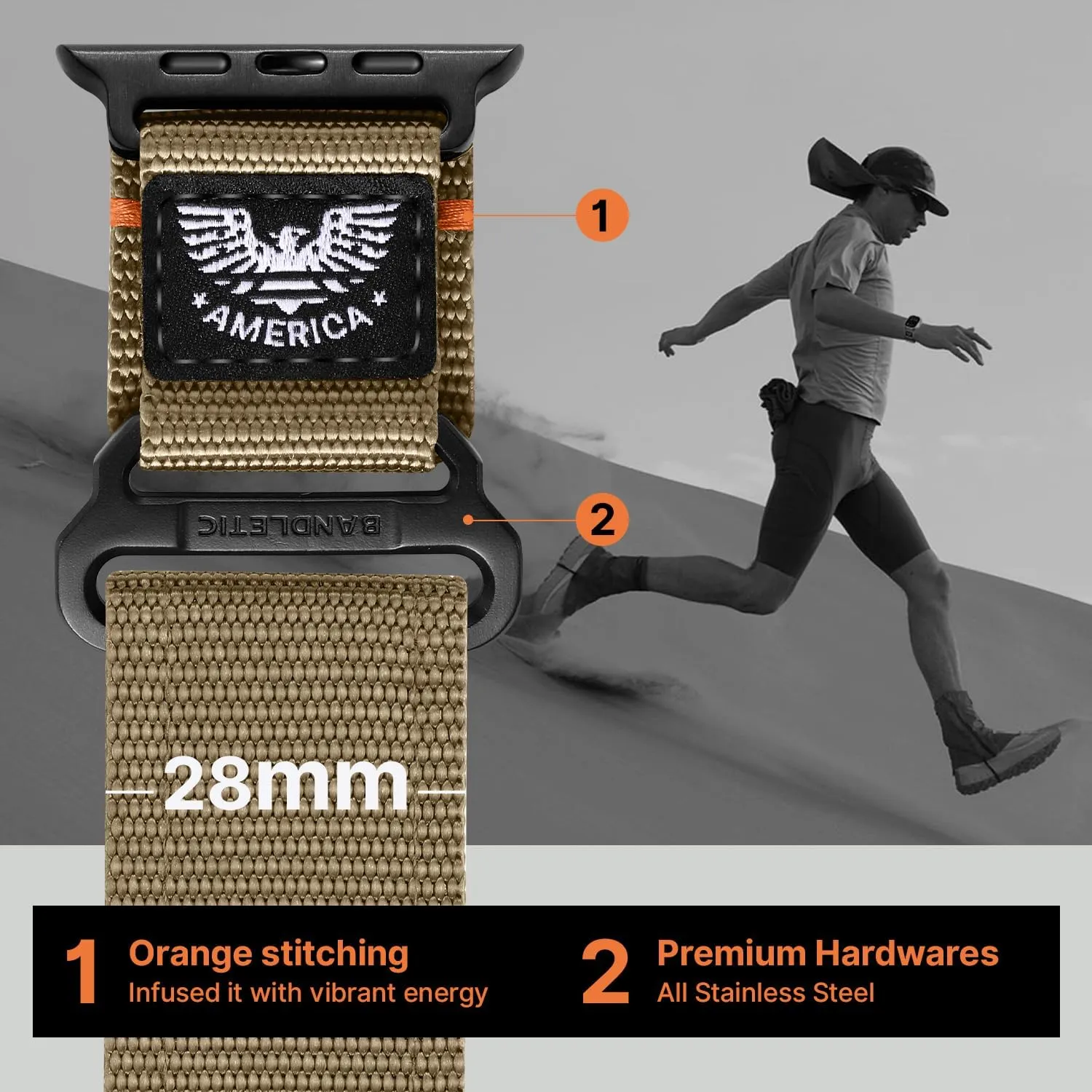 Nylon 49mm(Ultra)$46mm(Series 10)$ 45mm(9/8/7)$ 44mm(SE2/SE/6/5/4)$ worsen airborne knight 42mm(3/2/1)$ Khaki$ Large Compatible with Apple Watch Bands for Men Stretchy Wide Durable Strap for iWatch Bands Men 