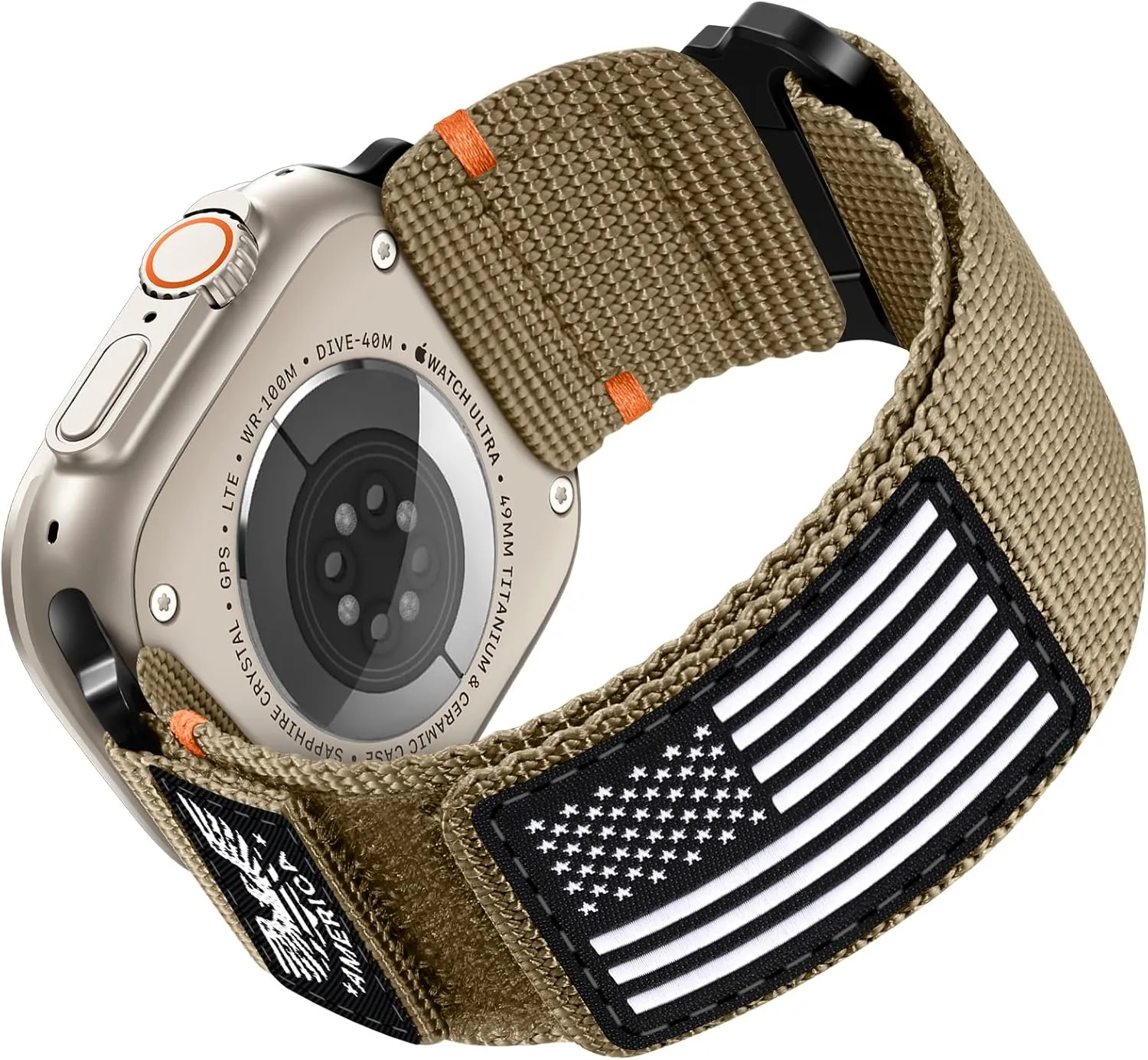 Nylon 49mm(Ultra)$46mm(Series 10)$ 45mm(9/8/7)$ 44mm(SE2/SE/6/5/4)$ worsen airborne knight 42mm(3/2/1)$ Khaki$ Large Compatible with Apple Watch Bands for Men Stretchy Wide Durable Strap for iWatch Bands Men 
