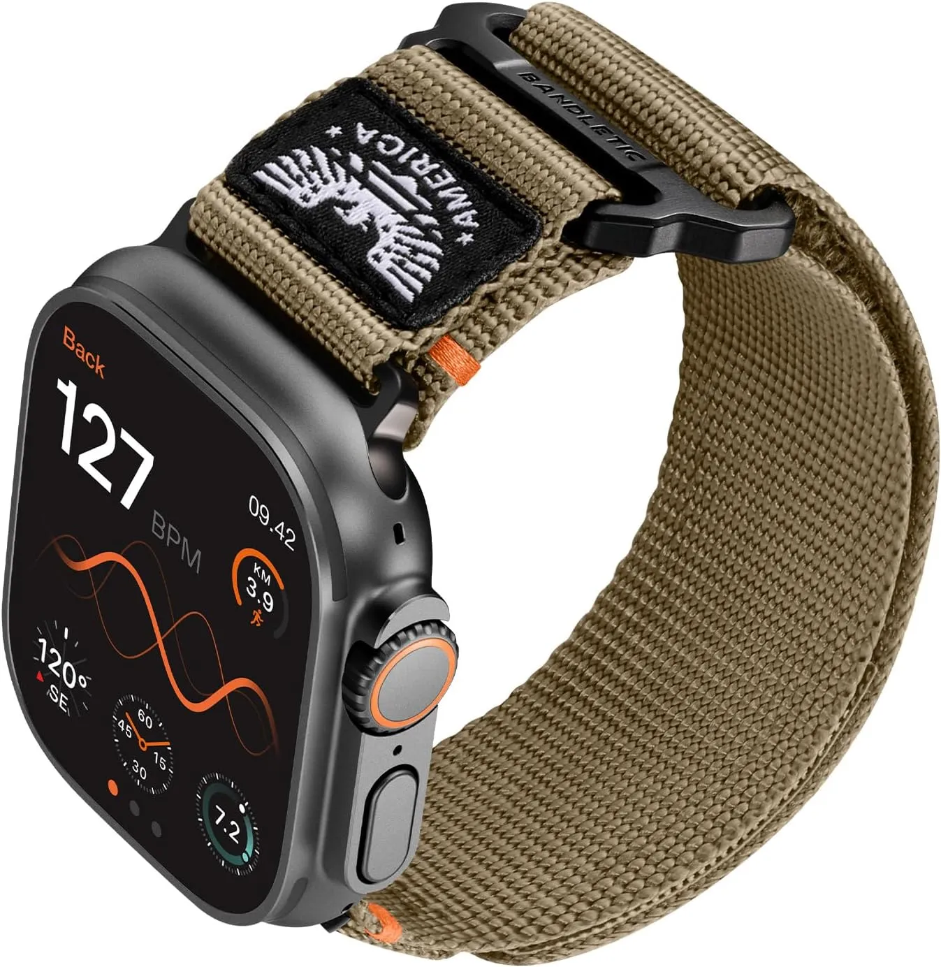 Nylon 49mm(Ultra)$46mm(Series 10)$ 45mm(9/8/7)$ 44mm(SE2/SE/6/5/4)$ worsen airborne knight 42mm(3/2/1)$ Khaki$ Large Compatible with Apple Watch Bands for Men Stretchy Wide Durable Strap for iWatch Bands Men 