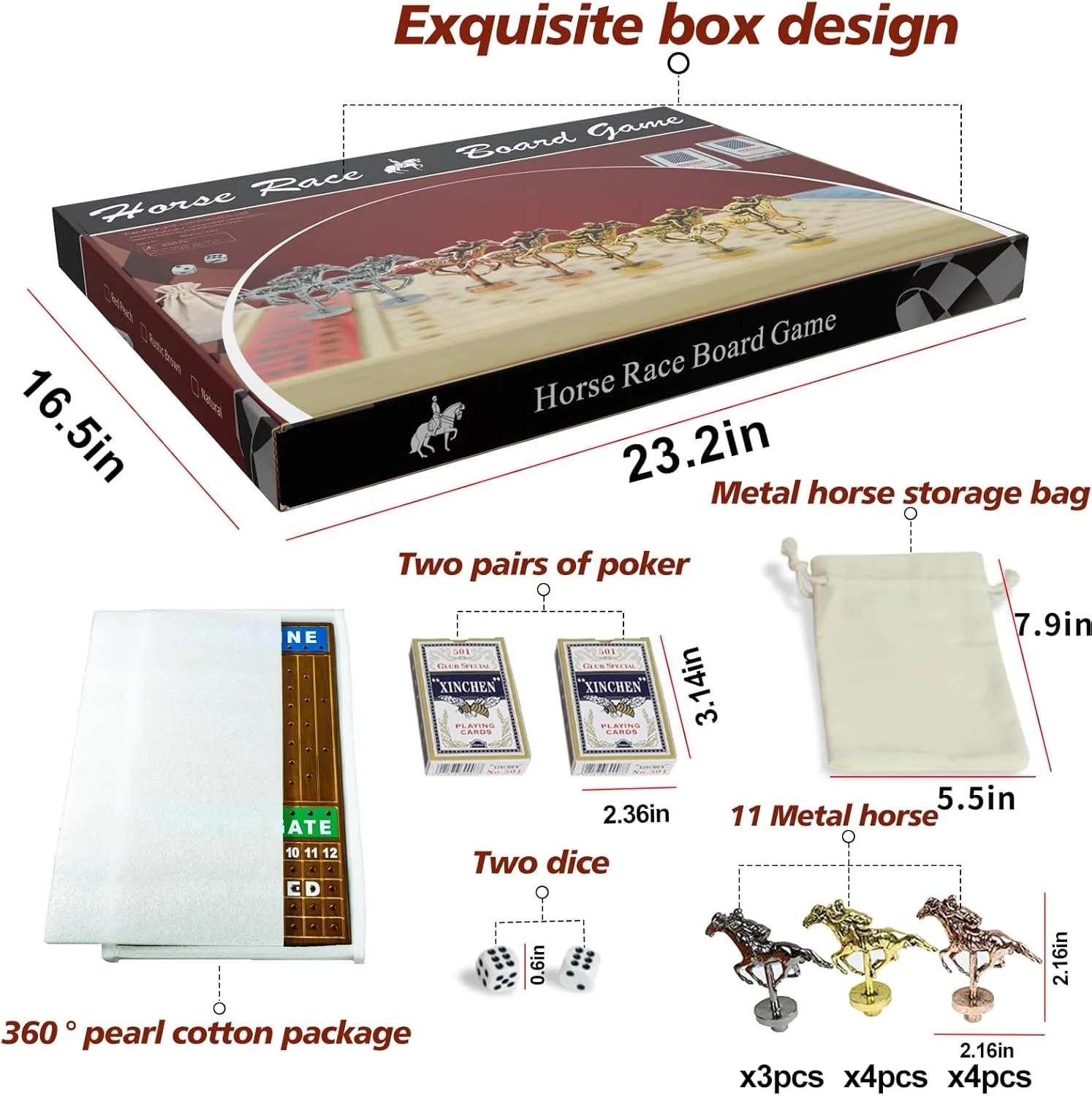 of Dice and 2 Boxes of Cards (Flaming Color) Large 21 inch Finish LINE Horse Racing Board Game is Equipped with 11 slip pella ingeniously commit Luxury Metalcraft Horses Adult Chessboard Including 2 Sets 