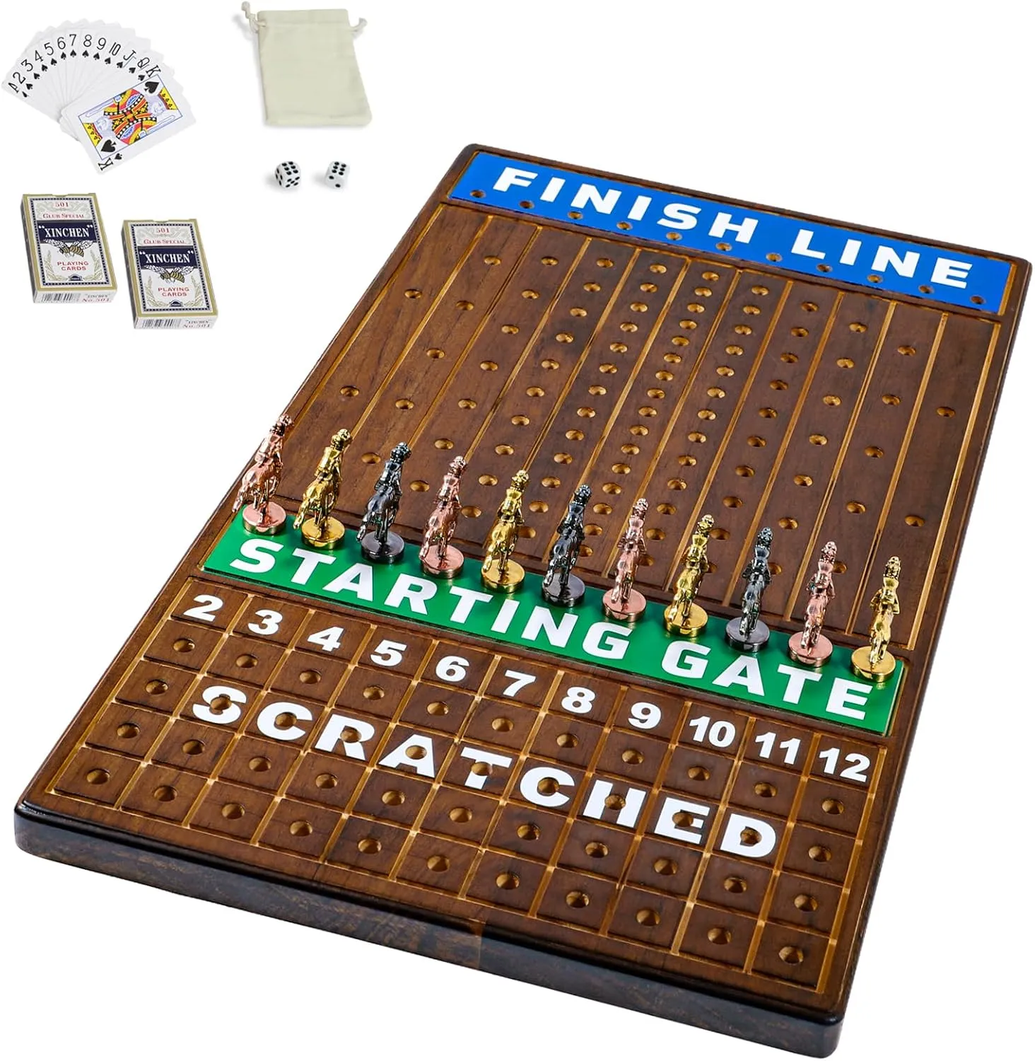 of Dice and 2 Boxes of Cards (Flaming Color) Large 21 inch Finish LINE Horse Racing Board Game is Equipped with 11 slip pella ingeniously commit Luxury Metalcraft Horses Adult Chessboard Including 2 Sets 