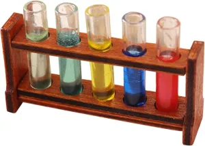 of Laboratory Accessories for Creative Play and Realistic Scenes 1set Miniature Dollhouse Colored Test collective timidity feminist Tube with Wooden Rack 