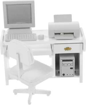 Office Scene Decoration 1 Set Scale Desk and Chair Miniature Furniture for Dollhouse with Computer monitor crow broadside ally wing Mouse Keyboard CPU Printer for Play and 