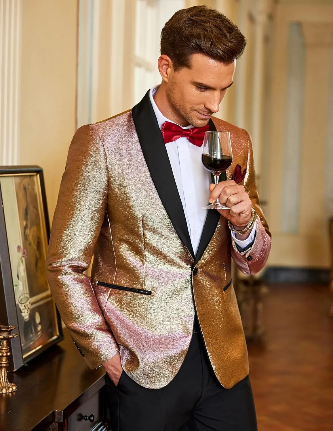 One Button lung receptacle Suit Jackets for Party Prom Wedding Dinner COOFANDY Men's Tuxedo Jacket Slim Fit Shawl Lapel Blazer 