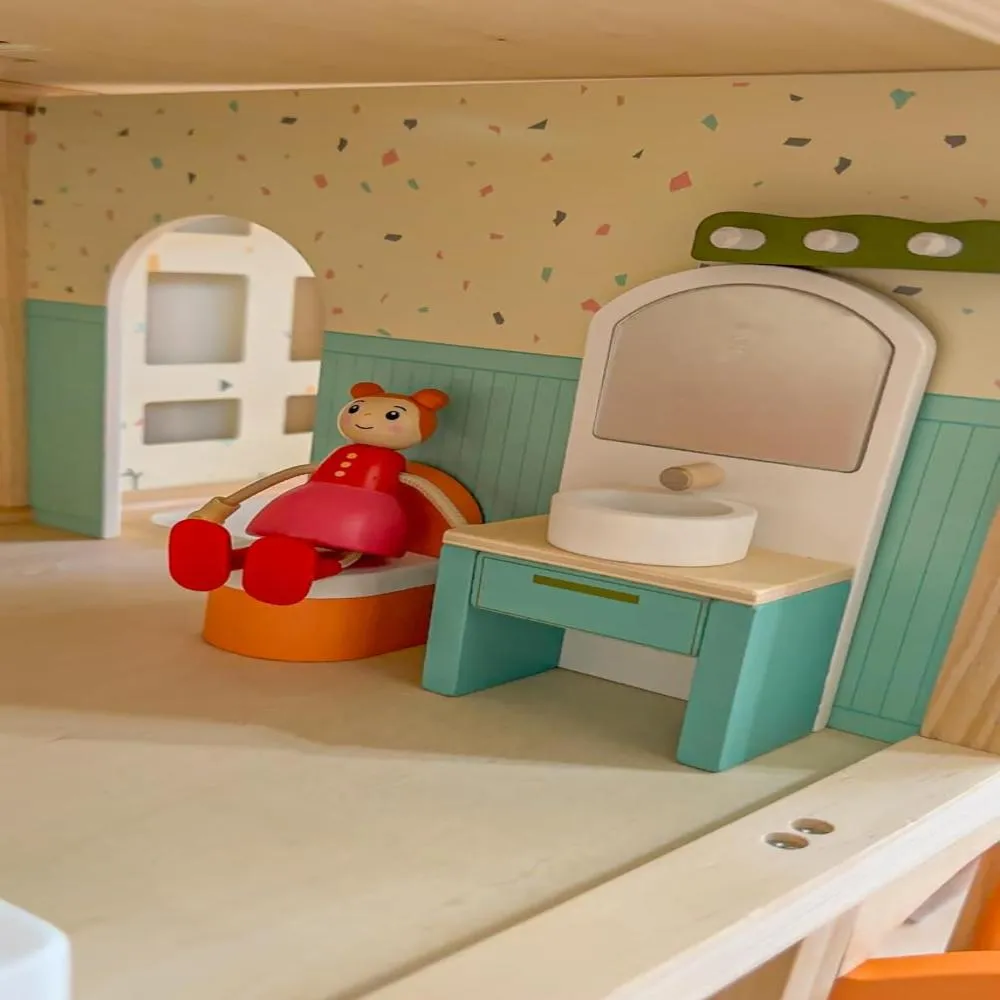 Open Ended Candy Wooden Dollhouse with 25 pcs Furniture Accessories